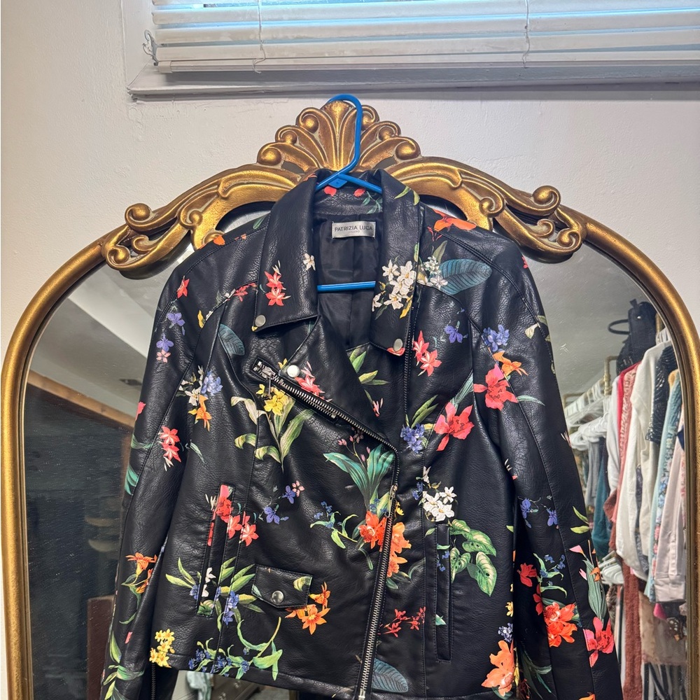Patrizia Luca Black Floral Leather Jacket